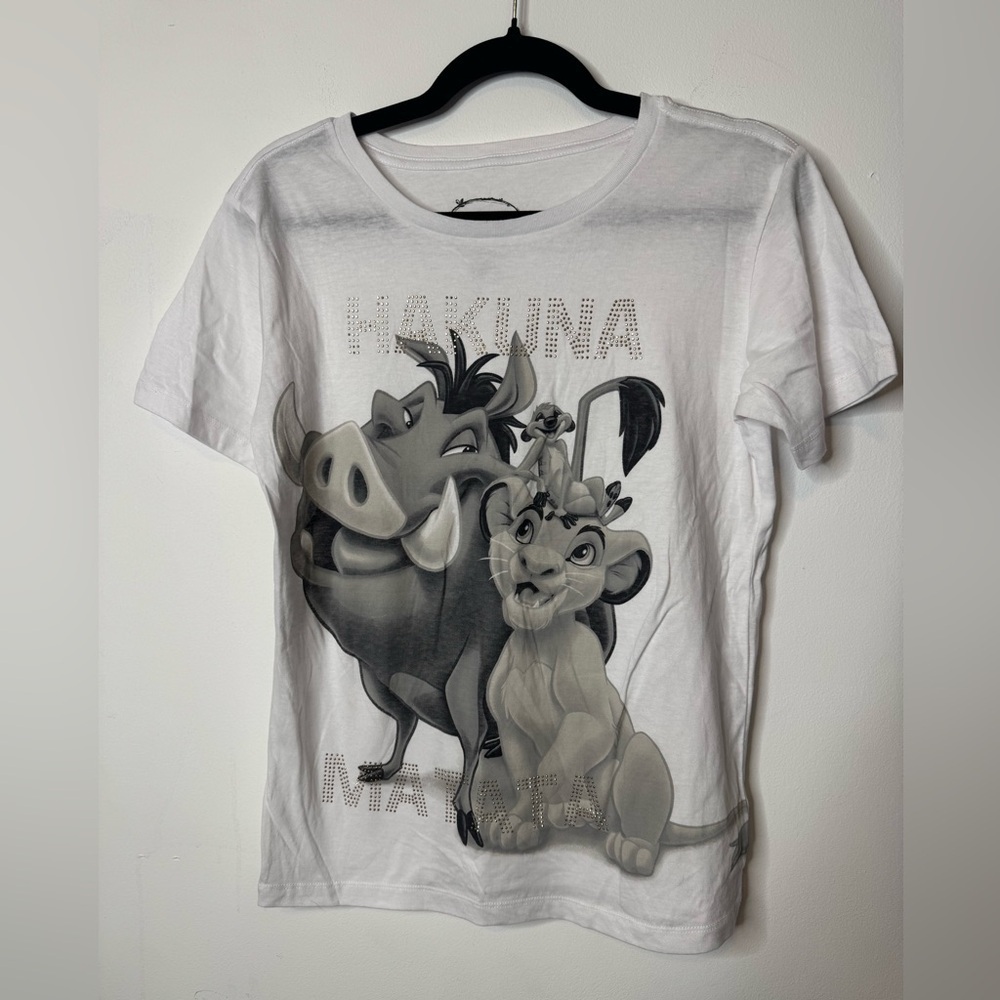 Disney Juniors girl Size medium White Lion King Hakuna Matata Rhinestone T Shirt